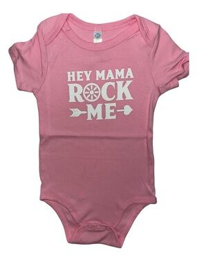 Hey Mama Rock Me Pink Baby Bodysuit 12 Months